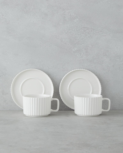 Lunara Porselen 4 Parça 2 Kişilik Çay Fincanı Takımı 220 ml Beyaz