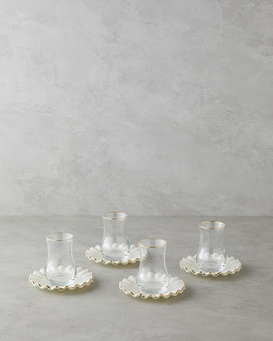 Lustre Cam 8 Parça 4 Kişilik Çay Seti 170 ml Krem-Gold