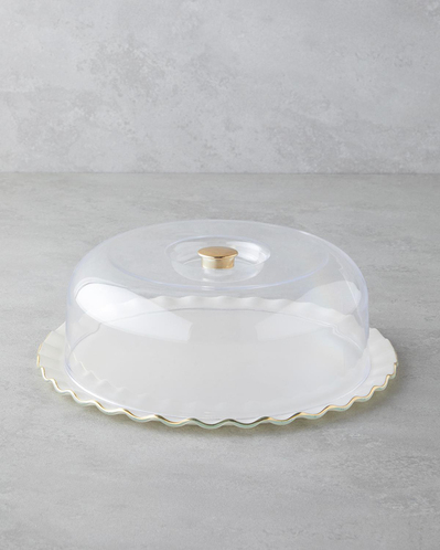 Lustre Cam Kapaklı Kek Standı 36,5x17,5 cm Krem-Gold