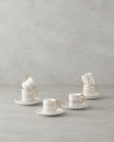 Luxe Line New Bone China 12 Parça 6 Kişilik Kahve Fincan Takımı 80 ml Beyaz-Gold