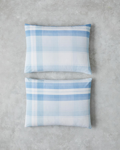 Modern Check Pamuklu 2li Yastık Kılıfı 50x70 cm Mavi
