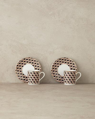 Modern Cube Bone Porselen Kahve Fincan Takımı 4 Parça 2 Kişilik Yeşil