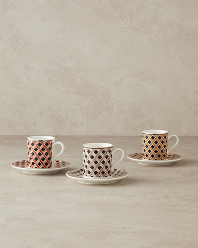 Modern Cube Bone Porselen Kahve Fincan Takımı 4 Parça 2 Kişilik Yeşil