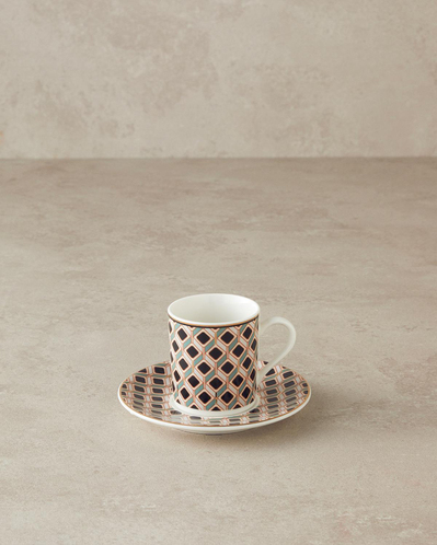 Modern Cube Bone Porselen Kahve Fincan Takımı 4 Parça 2 Kişilik Yeşil