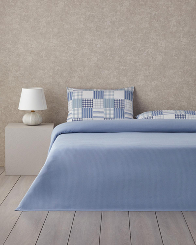 Modern Plaids Soft Tek Kişilik Pike Takımı 150x220 cm Mavi