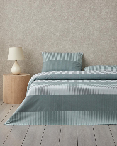 Modern Strip Kolay Ütülenir Çift Kişilik Nevresim Takımı 200x220 cm Yeşil
