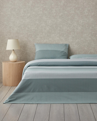 Modern Strip Kolay Ütülenir Tek Kişilik Nevresim Takımı 160x220 cm Yeşil