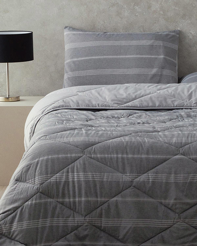 Modern Stripe Polycotton Tek Kişilik Uyku Seti Antrasit
