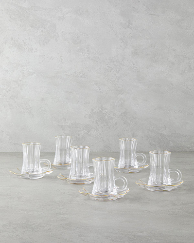 Monica Cam 12 Parça 6 Kişilik Çay Seti 80 ml Gold