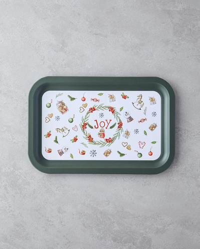New Year Joy Metal Tepsi 35x23 cm Yeşil