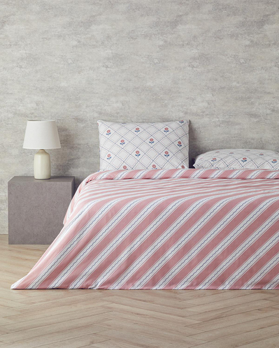 Ornament Blossom Pamuklu Ranforce Çift Kişilik Nevresim Seti 200x220 cm Mavi - Pembe