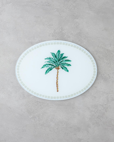 Palm Tree Cam Kesme Tahtası 38x28 cm Beyaz