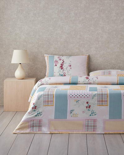 Patch Bouquet Çift Taraflı Pamuklu Çift Kişilik Nevresim Seti 200x220 cm Yeşil-Sarı