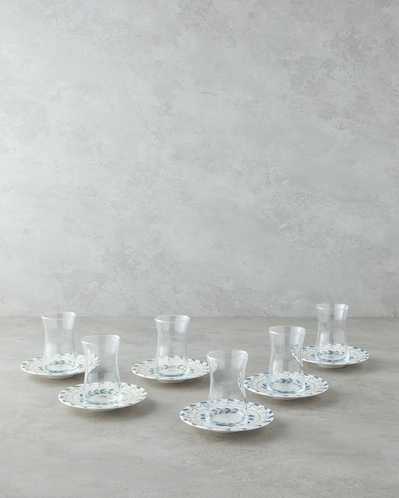 Petally Porselen 12 Parça 6 Kişilik Çay Seti 165 ml Mavi-yeşil