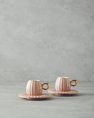 Polka New Bone China 4 Parça 2 Kişilik Kahve Fincan Takımı Pudra