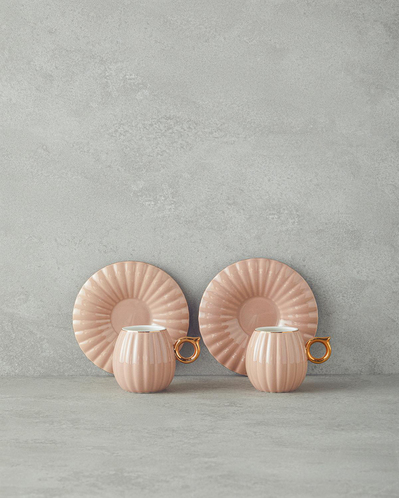 Polka New Bone China 4 Parça 2 Kişilik Kahve Fincan Takımı Pudra