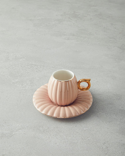 Polka New Bone China 4 Parça 2 Kişilik Kahve Fincan Takımı Pudra