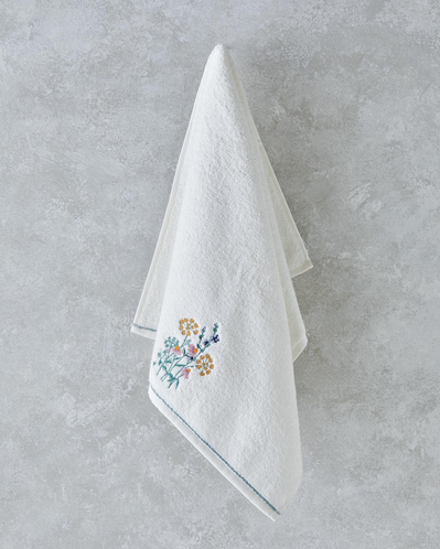 Posy Flowers Pamuklu Nakışlı Yüz Havlusu 50x80 cm Ekru