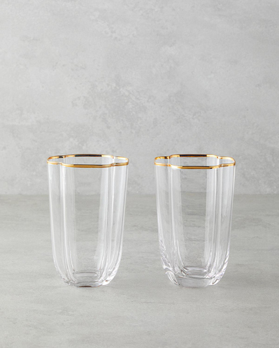 Reina Cam El Yapımı 2li Bardak Şeffaf-Gold