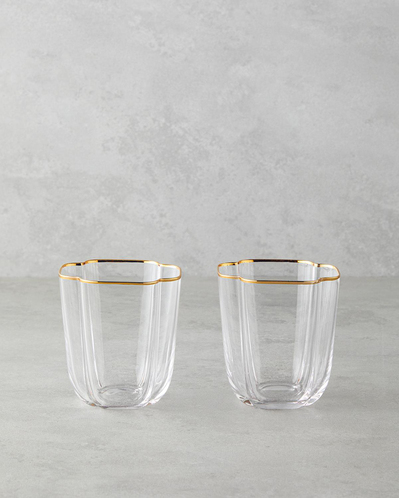 Reina Cam El Yapımı 2li Bardak Şeffaf-Gold
