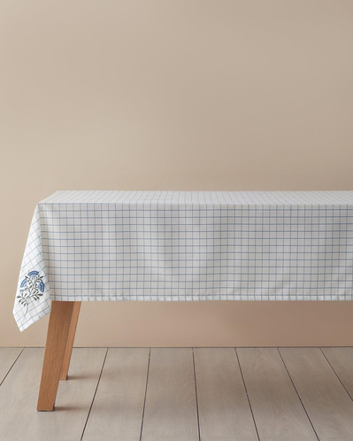 Retro Chic Polycotton Masa Örtüsü Beyaz - Mavi