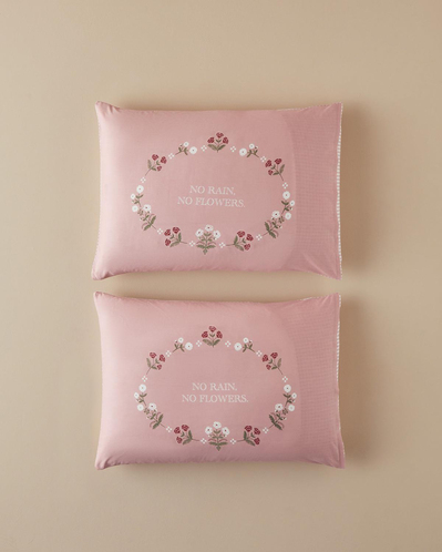 Retro Flower Çift Taraflı Pamuklu 2li Yastık Kılıfı Pembe