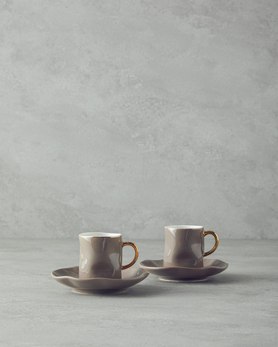 Rolly New Bone China Kahve Fincan Takımı 4 Parça 2 Kişilik Vizon