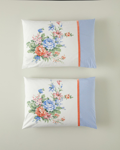 Rose Romance Kombin Pamuklu 2li Yastık Kılıfı 50x70 cm Mavi