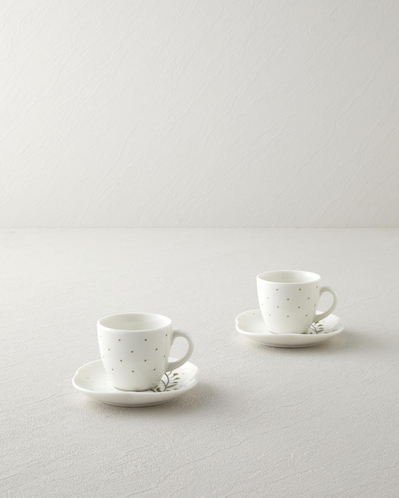 Sage Garden Bone Porselen 4 Parça 2 Kişilik Kahve Fincan Takımı 90 ml Yeşil