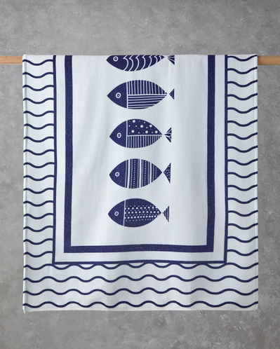 Seafish Pamuklu Plaj Havlusu 90x150 cm Ekru-Lacivert