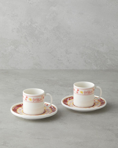 Seris Bone Porselen 4 Parça 2 Kişilik Kahve Fincan Takımı 90 ml Pembe - Sarı