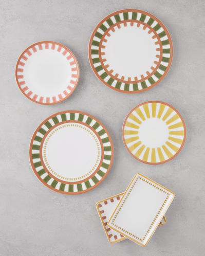 Summer Lines Porselen Kahvaltı ve Sunum Seti 18 Parça 6 Kişilik Renkli