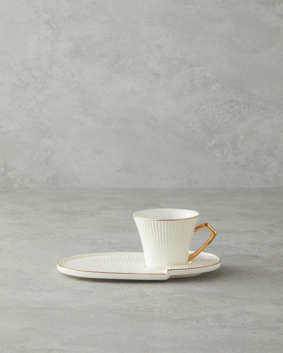 Terra New Bone China Tepsili Kahve Fincan Takımı Beyaz