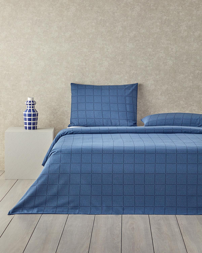 Textured Check Kolay Ütülenir Çift Kişilik Nevresim Seti 200x220 cm Lacivert