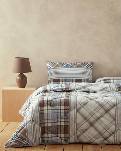 Tiny Polycotton Çift Kişilik Uyku Seti Kahverengi-Mavi