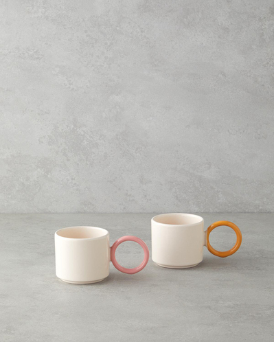 Twin Halo Seramik 2li Kupa 184 ml Pembe - Turuncu