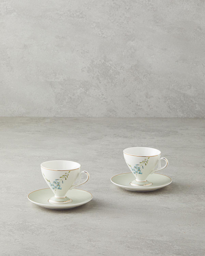 Valentina New Bone China 4 Parça 2 Kişilik Kahve Fincan Takımı 80 ml Açık Yeşil