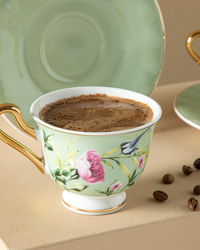 Vanilla New Bone China 4 Parça 2 Kişilik Kahve Fincan Takımı 90 ml Açık Yeşil