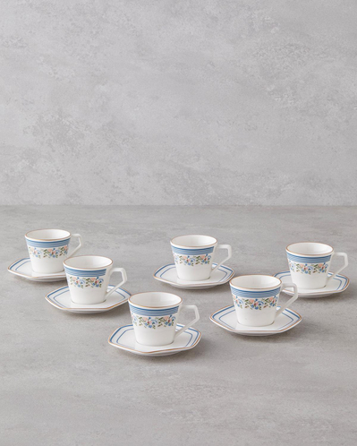 Velour Bone Porselen 12 Parça 6 Kişilik Kahve Fincan Takımı 80 ml Mavi Gold