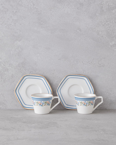 Velour Bone Porselen 12 Parça 6 Kişilik Kahve Fincan Takımı 80 ml Mavi Gold