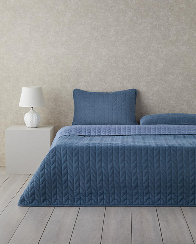 Waved Fitilli Kadife Çift Kişilik Yatak Örtüsü Takımı 200x220 cm Koyu Mavi