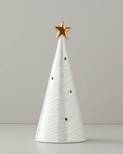 Winter Tree Stoneware Yılbaşı Biblo 11x11x25 cm Krem