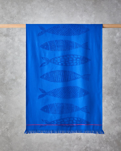 Aquatic Fish %100 Pamuklu Plaj Havlusu 70x140 cm Çivit Mavi