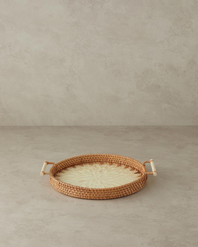 Beatrice Sedefli Rattan Tepsi 28 cm Kahverengi