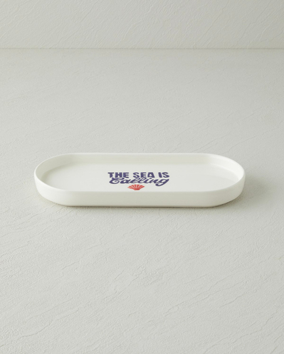 Blue Call Seramik Kayık Tabak 24x11 cm Lacivert-Kırmızı