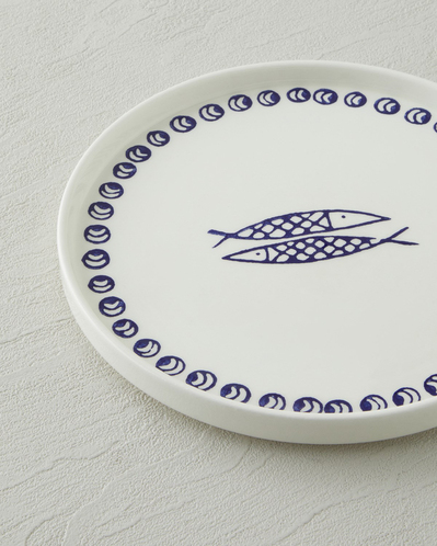 Blue Fishy Seramik Pasta Tabağı 20 cm Beyaz - Lacivert