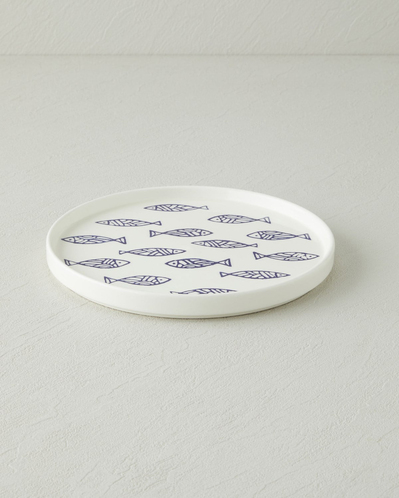 Blue Rhythm Seramik Pasta Tabağı 20 cm Beyaz - Lacivert