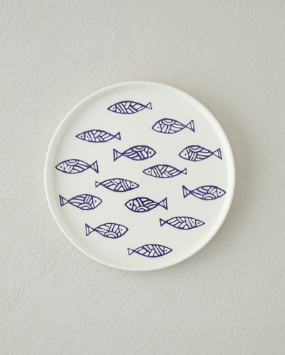 Blue Rhythm Seramik Pasta Tabağı 20 cm Beyaz - Lacivert
