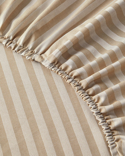 Classy Stripe Twill Tek Kişilik Lastikli Çarşaf Bej