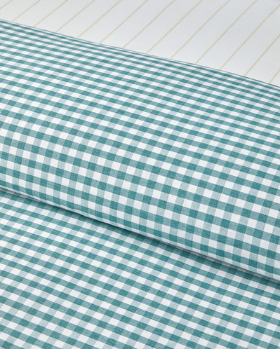 Clouded Grid İpliği Boyalı Çift Kişilik Çarşaflı Nevresim Takımı 200x220 cm Koyu Yeşil